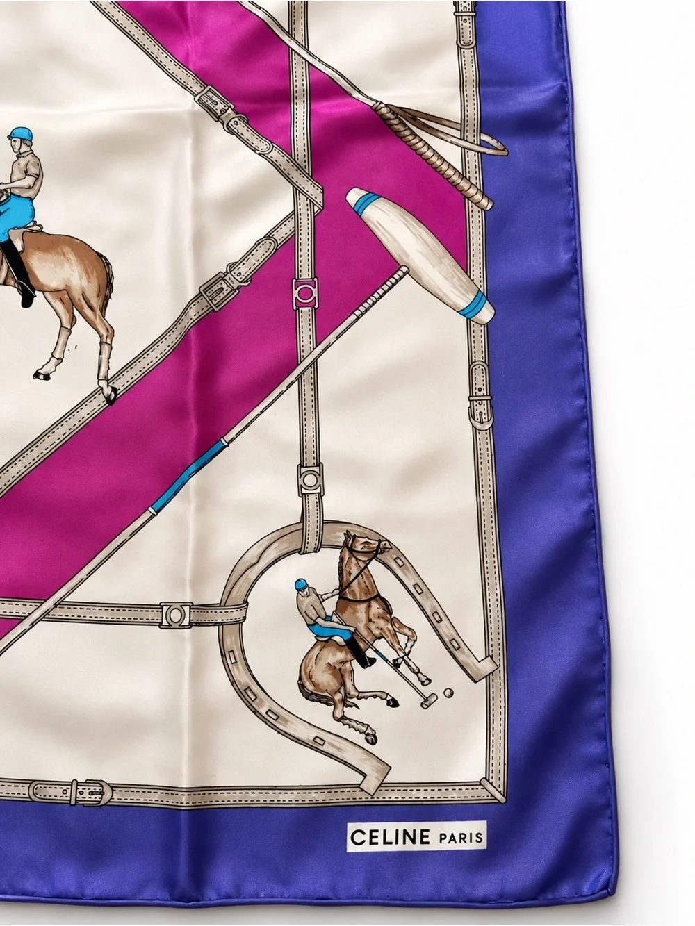 Vintage Celine Paris Silk Scarf Equestrian Polo Horse Print